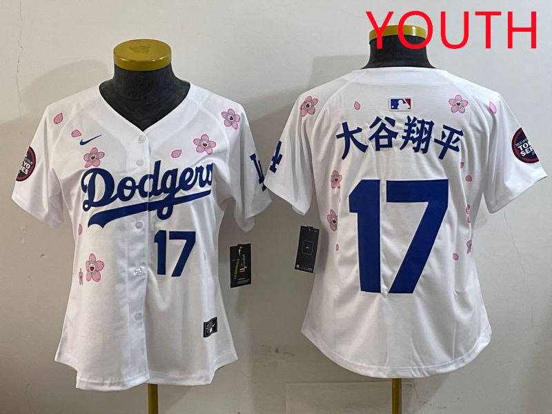 Youth Los Angeles Dodgers #17 Ohtani White Sakura Edition 2025 Nike MLB Jersey style 16->youth mlb jersey->Youth Jersey